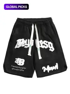 Men's Letter Embroidery Patched Drawstring Waist Suede Shorts, Regular Fit Casual Pocket Shorts for Summer, Fashion Men's Bottoms for Daily Wear, Shorts for Men, Casual Streetwear Shorts, Letter Print Shorts