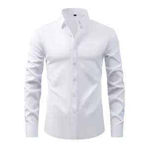 Men's Professional Slim Fit Dress Shirt - Wrinkle Resistant Business Shirt with Stretch Comfort Technology - Ultra Smooth Long Sleeve Formal Office Shirt for Men Casual Top Menswear White Beige Plain