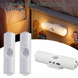 Smart LED Night Light 3Pack with Motion Sensor RGB Gradient Dimmable Wall Lamp USB Rechargeable Magnetic Step Lamp for Entryway Hallway Stairs Bedroom