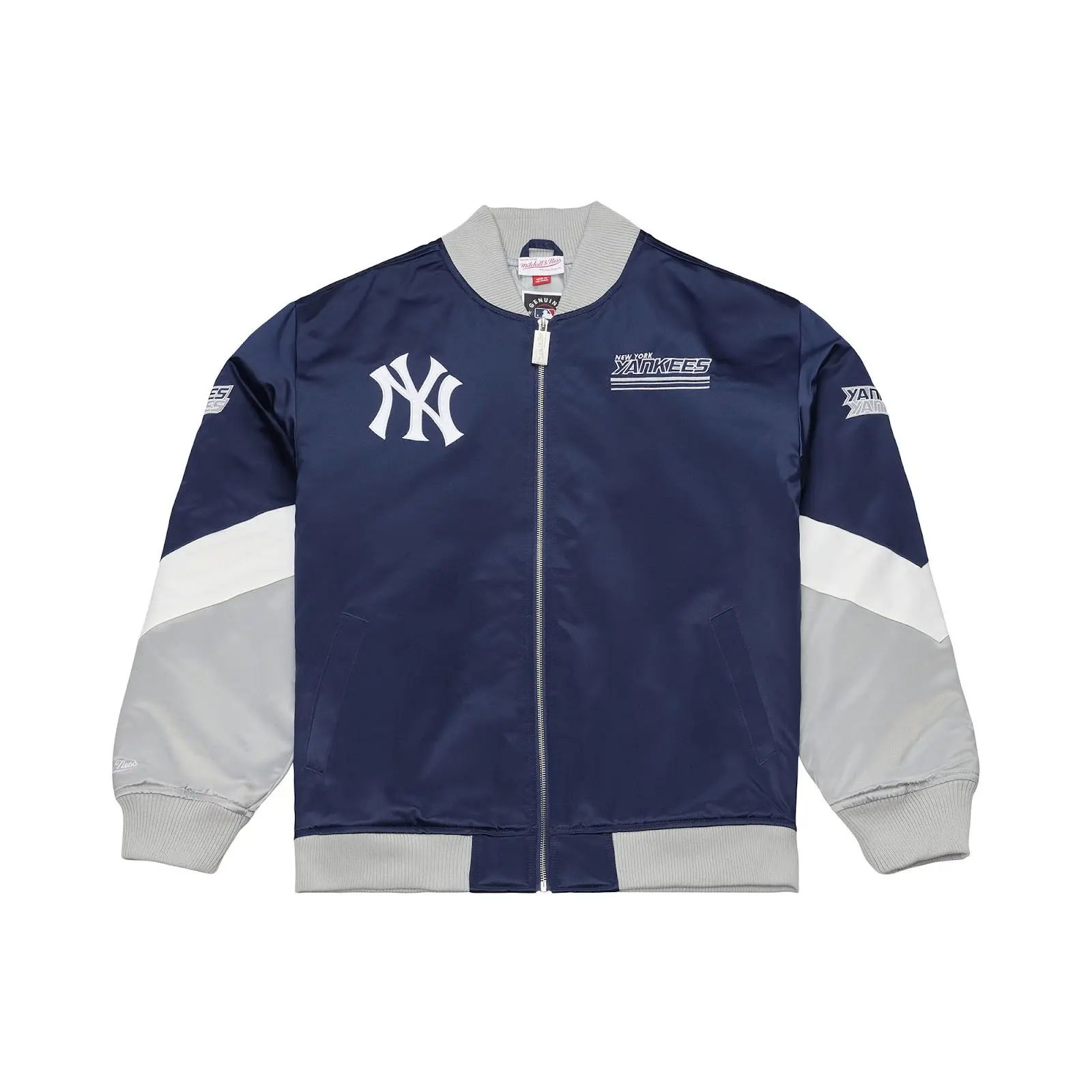 New York Yankees Navy Triple Check Heavyweight Satin Jacket New York Yankees Navy Triple Check Heavyweight Satin Jacket