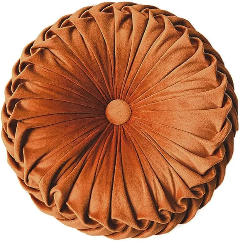 Round Throw Pillow  Home Decoration Pleated Round Pillow Cushion for Couch Chair Bed  Orange
