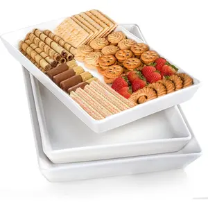 Large Serving Platter, 16/14/12 Inch Rectangular Serving Trays for Serving Food, Serving Tray for Party - Set of 3, White