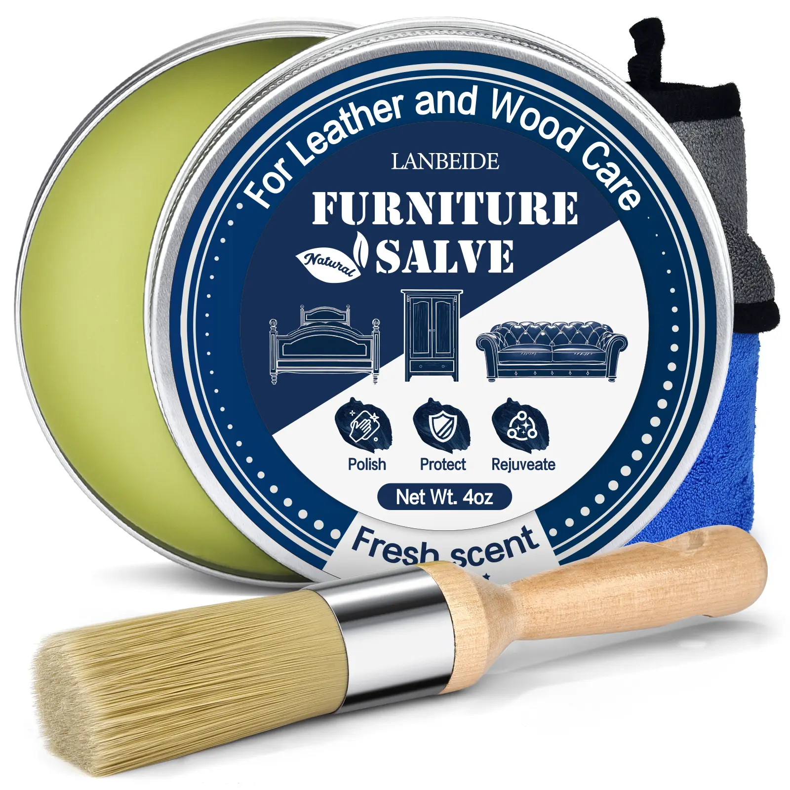 LANBEIDE Household Furniture Salve (Cream Form) - Leather Restoration & Cleaning Solution with Brush and Towel, Wood Furniture Polisher for Couch Repair, Polishes Surfaces