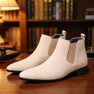 Men's Chelsea Boots, New Style, Men's Business Fashion Walking Shoes, Closed-Toe Shoes, Boys' Rubber Boots, Black, Brown, Off-White, PU Sole, Elastic Laces, Stylish and Simple, Versatile and Comfortable, Suitable for Everyday Wear and Travel