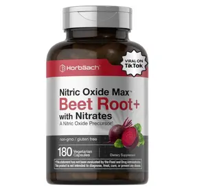 Horbäach Nitric Oxide Beet Root Capsules | 180 Count | with Nitrates and Precursor | for Men and Women | Vegetarian, Non-GMO, Gluten Free Supplement