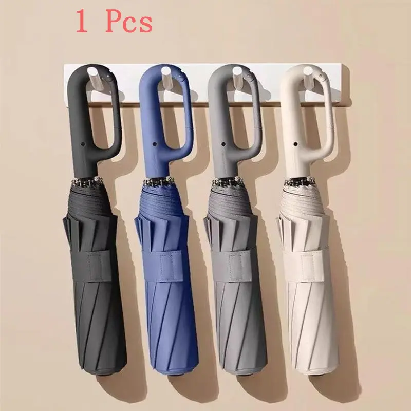 Automatic Foldable Umbrella, Windproof & Waterproof, Wind Resistant Umbrella, Portable with Carabiner Handle, Unisex for Men & Women, 1pc/60pcs