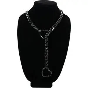 2PCS Heart O-ring Slip Chain Necklace For Women, Handmade Punk Gothic Cuban Necklace Jewelry Adjustable Lariat Y-Necklace