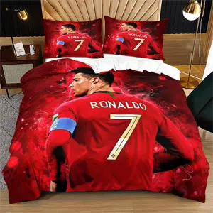 Portugal Soccer Star Cristiano Ronaldo Jersey Print, Multi Size Quilt Cover and Pillowcases, Bedroom Bedding Set, Ideal for Football Culture Lovers, Bedroom Bundle