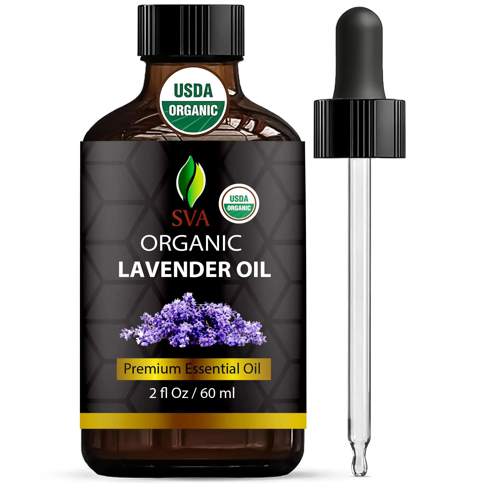 SVA Organic Lavender Therapeutic Essential Oil - 2 Fl Oz Bottle with Convenient Dropper, 100% Natural Ingredients, Aromatherapy Oil for Stress Relief, Diffuser, Massage, Self Care Products