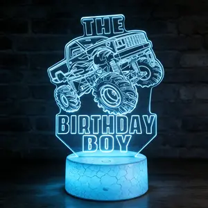3D Birthday Crack Illusion Night Light with Remote Control, 16 RGB Colors, 4 Flashing Modes, Dimmable, Adjustable, Kids Room Decoration for Birthday, Christmas
