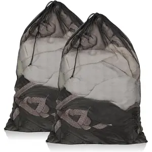 2 Pack Mesh Laundry Bags, 23 x 34 Inches Heavy Duty Mesh Laundry Bag, Large Laundry Drawstring Bag, Wash Bags for College, Dorm, Travel, Family and Apartment Dwellers, Black