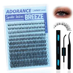 ADORANCE 142pcs Spider Lash Clusters Wispy Eyelash Clusters Natural Breeze Lashes Cluster Venus Cluster Eyelash Extensions D Curly Cosplay Individual Lashes with Invisible Band DIY at Home 8-16mm + Bond & Seal + Lash Applicator