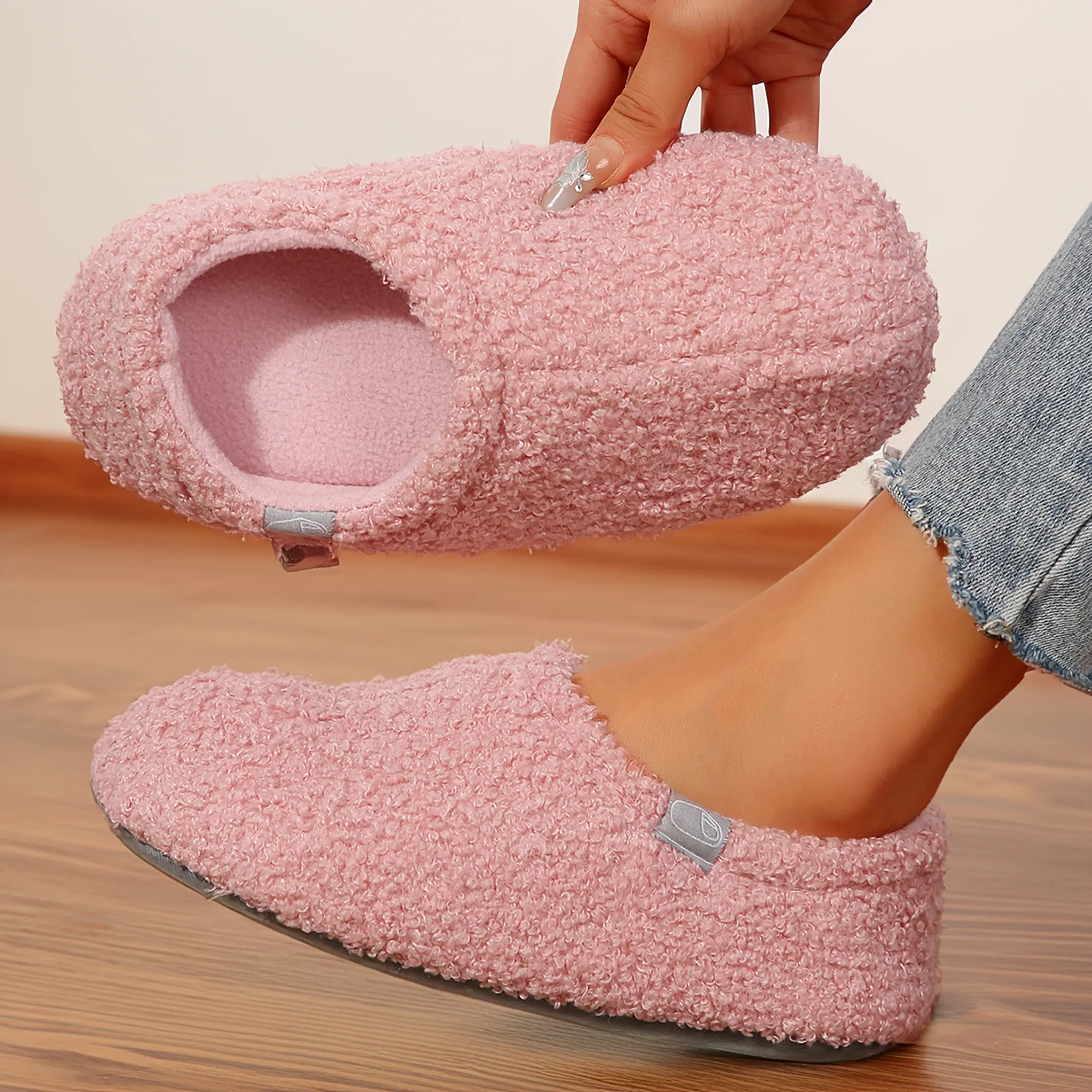Women's Fuzzy Slip-on Slippers Soft Comfy Memory Foam Indoor House Shoes Springfresh Pink