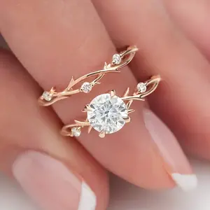 New Fashion 2-Piece Engagement Ring Set Rose Gold Wedding Ring Anniversary Multi-Piece Set Women's Rings with Elegant Design Cubic Zirconia Marquise