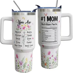 40 oz Stainless Steel Vacuum Insulated Portable Drinkware Tumbler Set with Handle, Lid, Straw - Christian Mom Birthday Gifts from Daughter, Son for Mother's Day