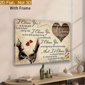 [Romantic Wall Art] 2D Flat, 1pc Wooden Framed Canvas Wall Art - "I Choose You" Romantic Couple Quote with Heart Illustration - Classic Style, Reusable, High-Gloss Finish - Ideal for Living Room & Bedroom Decor - Perfect Anniversary Gift for Couples