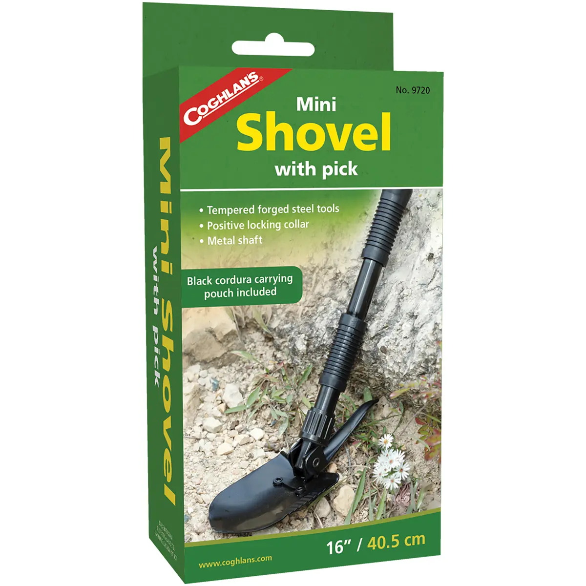 Coghlan's Camping Folding Shovel with Pick - Durable Tempered Steel Blade, Metal Shaft, Positive Lock, Carry Pouch, Camping Shovel, Durable Metal Shovel