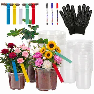 Clear Plant Pots for Root Observation, Durable Transparent Plastic Nursery Pots with Drainage Hole, Variety Pack Seed Starting Pots Includes Adjustable Hanging Labels, Markers & Non-Slip Gloves, Flexible Garden Pots for Indoor Outdoor Plants & Succulents