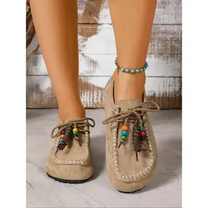 2025 Boho Beaded Tassel Moccasins for Women – Soft Suede Slip-On Loafers with Arch Support, Casual Vintage Comfort Walking Flats(Sheets)
