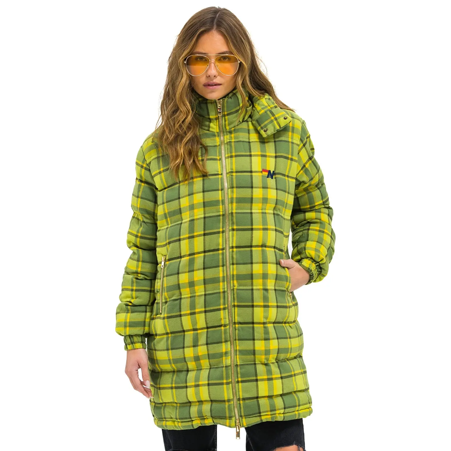 PLAID UNISEX LONG TREKKER JACKET - AVOCADO PLAID