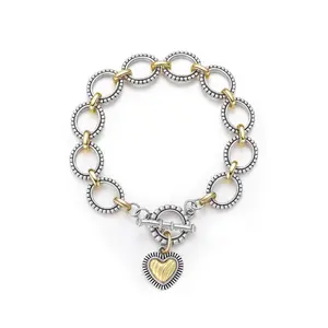Aprilery Two-Tone Linked Chain Bracelet with Heart Accent-Elegant Chic Jewelry for Women,Daily Wear& Statement Styling