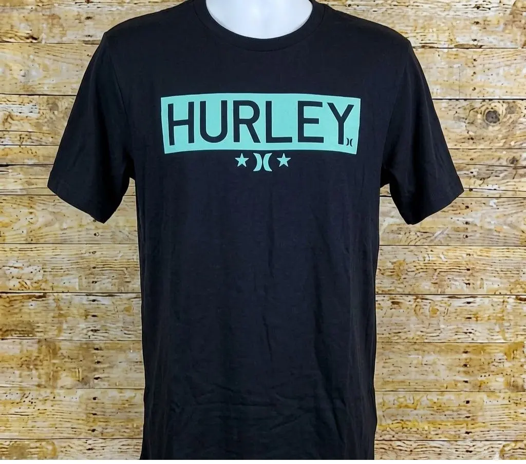 Hurley Oversized Logo Graphic T-Shirt Men's Black Short Sleeve Surf Skate Casual Streetwear Tee