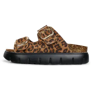 EVELLYHOOTD  Premium Leather Platform Sandals  Cork Footbed Women Footwear Wedge Chunky Sandals Womens sandals with Insole