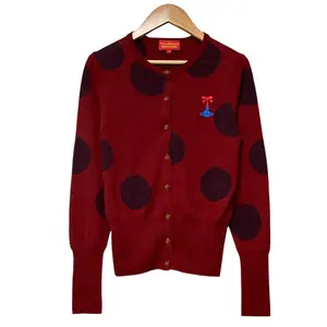 Pre-owned vivienne westwood Wool Small Leather Goods Red Label Ribbon Orb Embroidery Dot Cardigan