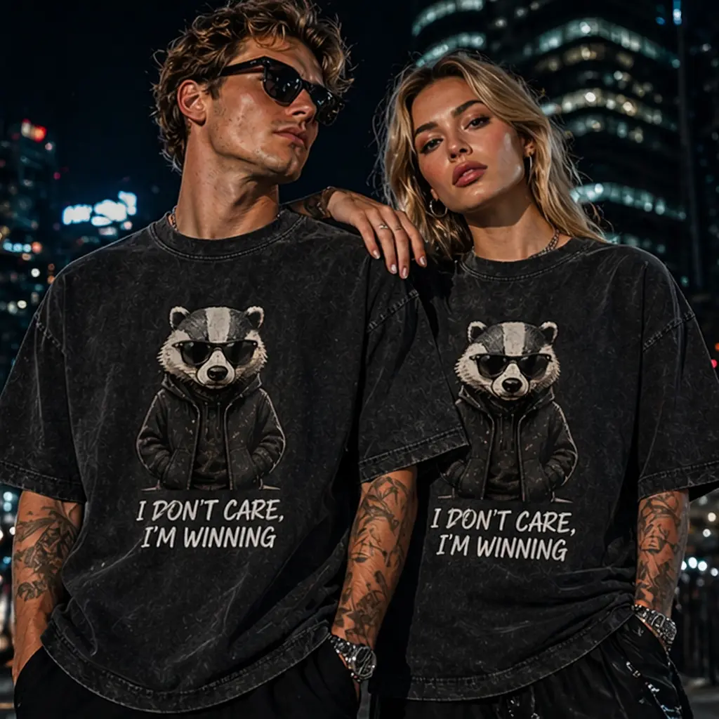 I Don't Care I'm Winning Badger Vintage Washed Oversized T-Shirt - Cool Animal Streetwear #WinningMindset #HoneyBadger