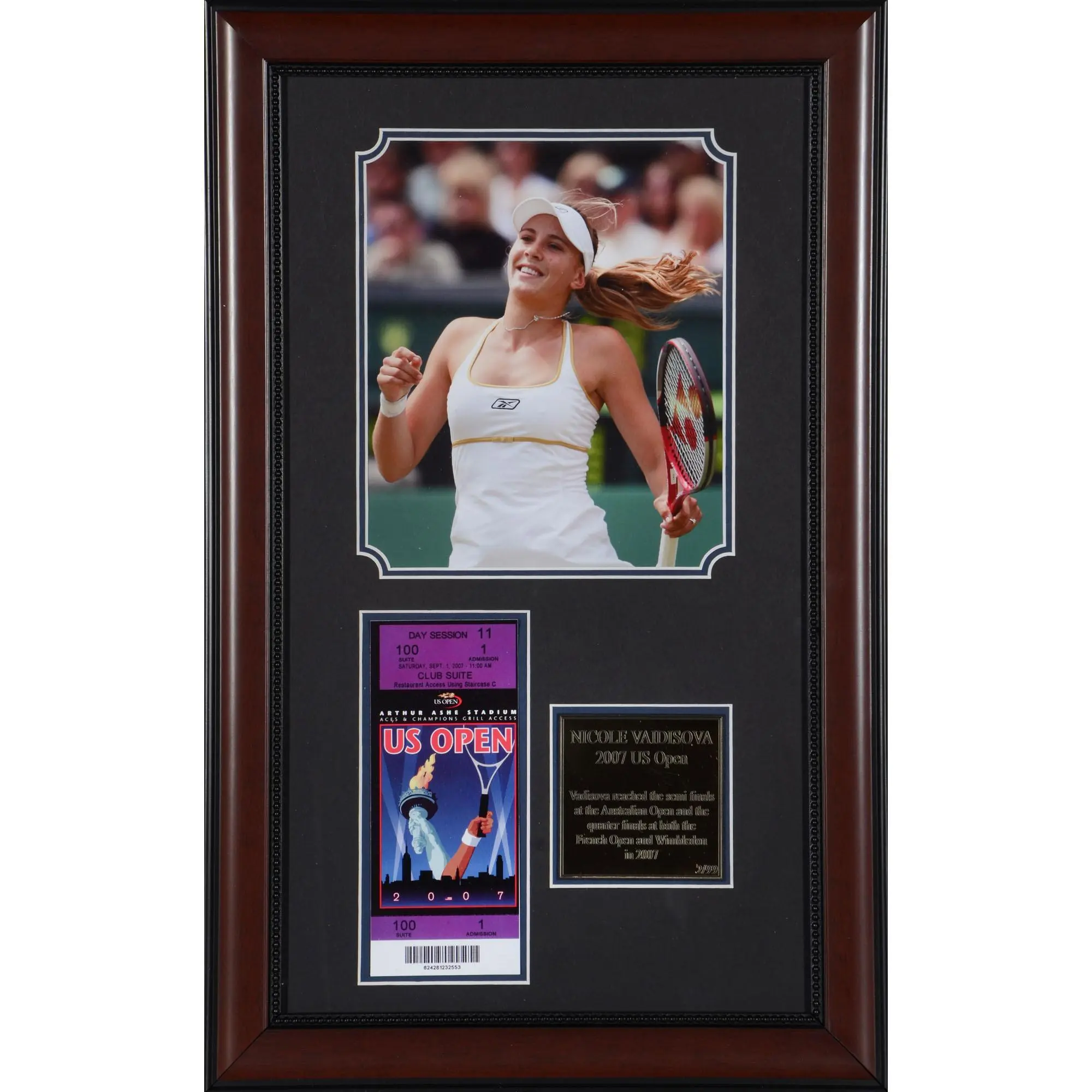 Nicole Vaidisova Framed 8" x 10" Photograph with 2007 US Open Ticket - Fanatics Authentic Certified - Tennis Memorabilia