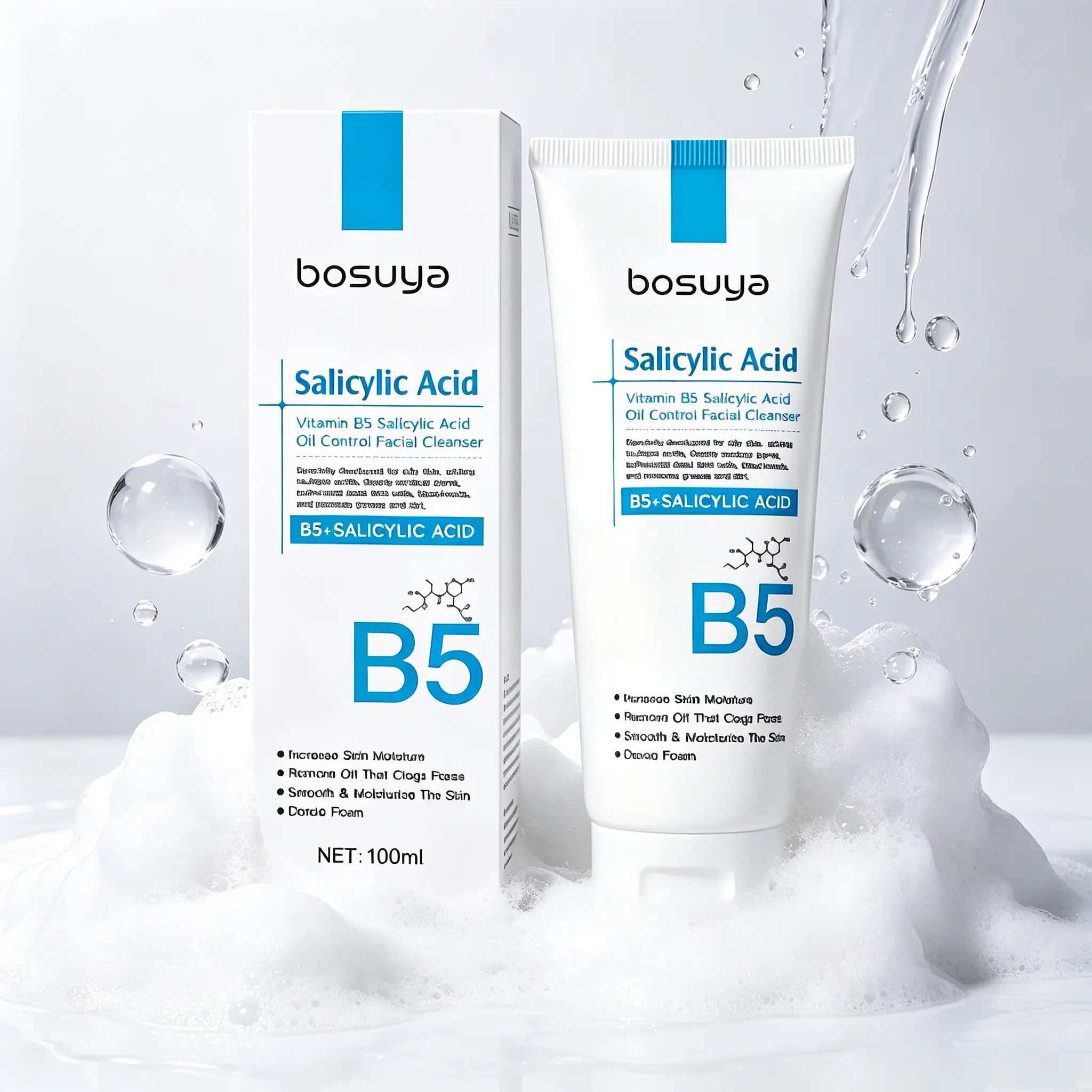 Vitamin B5 Salicylic Acid Facial Cleanser - Gently Purifies Pores, Fights Acne & Blackheads, Controls Oil, Soothes Redness, Flawlessly Clear Radiant Complexion