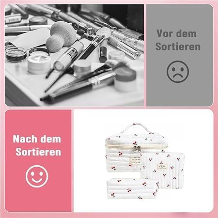 Floral Pattern Portable Floral Cotton Cosmetic Bag Set-Padded Double-Layer Protection for Travel