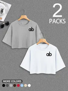 Women's Casual Round Neck Short Top Set, Versatile Fashionable Summer, Perfect for Outdoor Shopping and Party, Womenswear