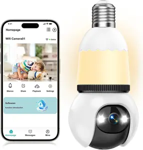 Hawkray Infrared night vision 5G and 2.4GHz wireless indoor/outdoor security camera with night vision, motion detection, 360° remote viewing, and real-time alerts Light bulb Cord