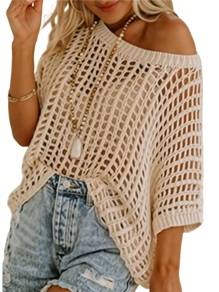 BreezeChic™ Crochet Summer Top – Lightweight Breathable Knit Beach Cover-Up & Ca Swimwear Coverups