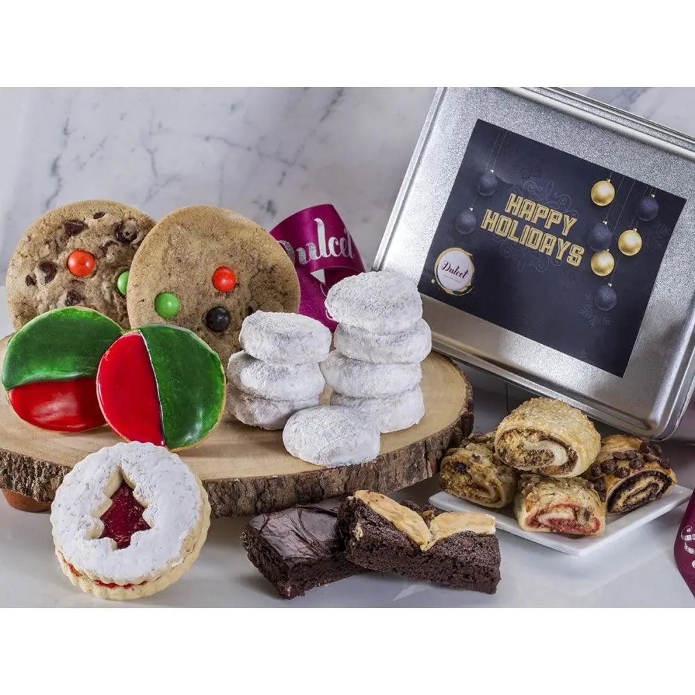 Dulcet Gift Basket Snack - Happy cookies Holidays Gift Tin