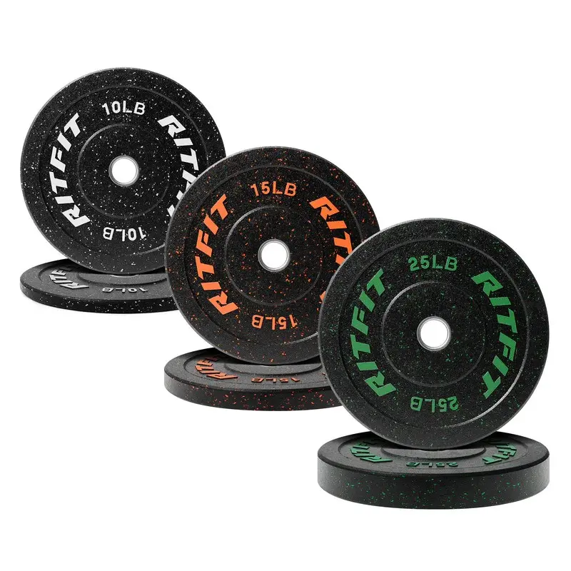 RITFIT Fleck Olympic Bumper Plates, 2-Inch Eco-Friendly Rubber Weights with Easy-Clean Surface, Strength Training Gear for Home Gyms, Barbell Attachment Weight Lifting, Odor-Free
