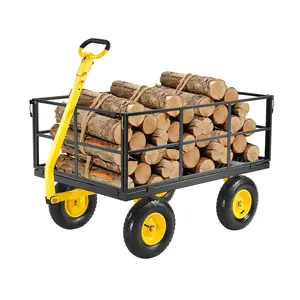 VEVOR 1400 Lbs Steel Garden Cart, Summervibes,Summervibes, Heavy Duty Pullable Garden Wagon Yard Cart, 2 in 1 Outdoor Metal Utility Wagon Yard Trailer with 13" All Terrain Tires, Mesh Removable Sides and 180°Rotating Handle