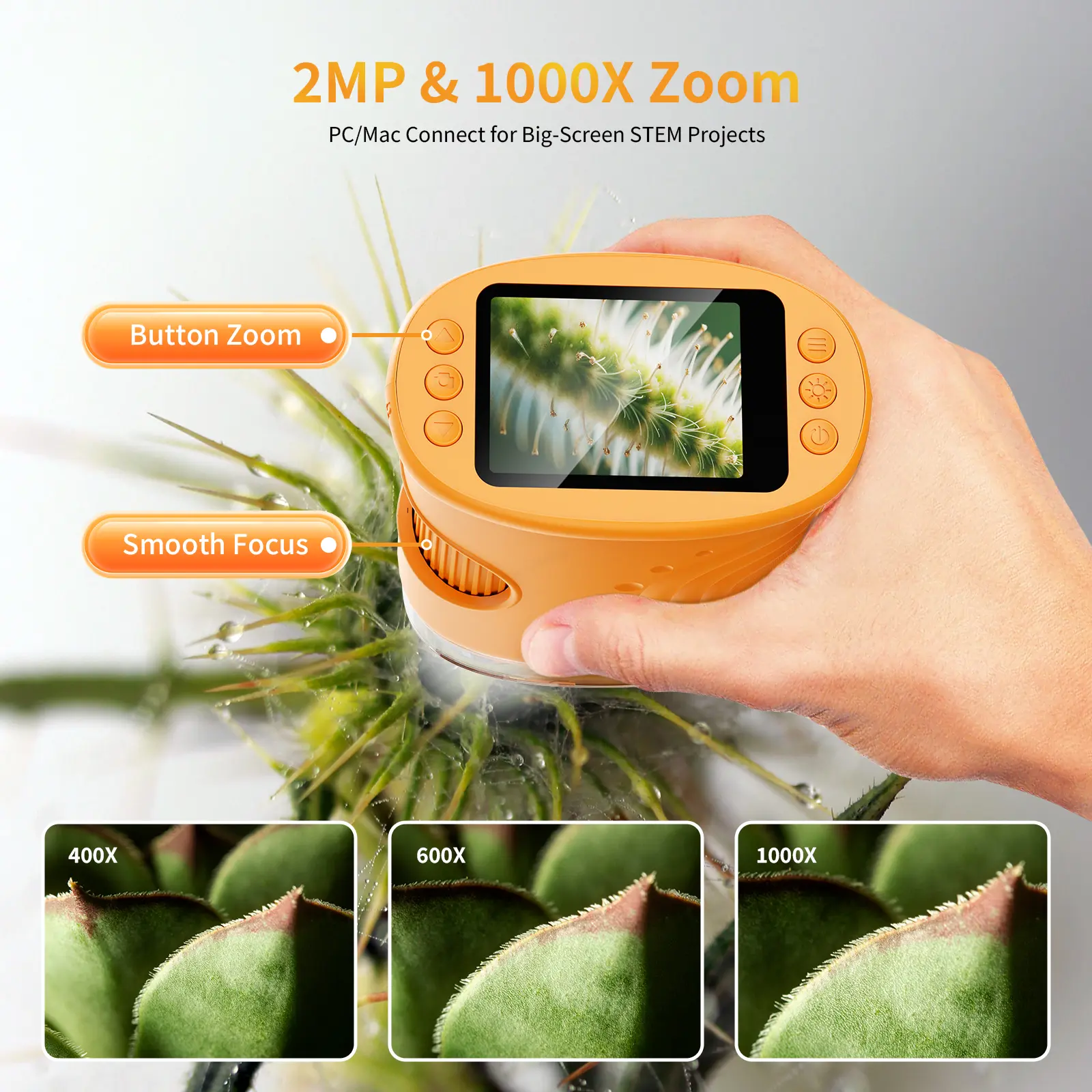 1000x Handheld Digital Microscope with 4K 2inch IPS Screen, USB Powered Portable Microscope Suitable for Children and Students, Educational Science Toy, Compact and Durable Christmas Gift