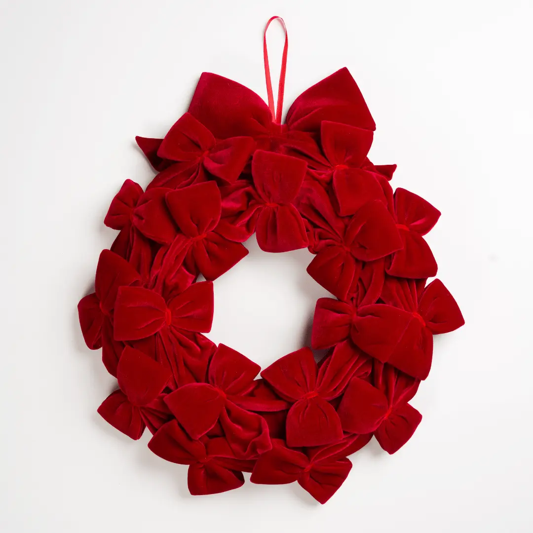 Burgundy Velvet Bow Wreath 18"