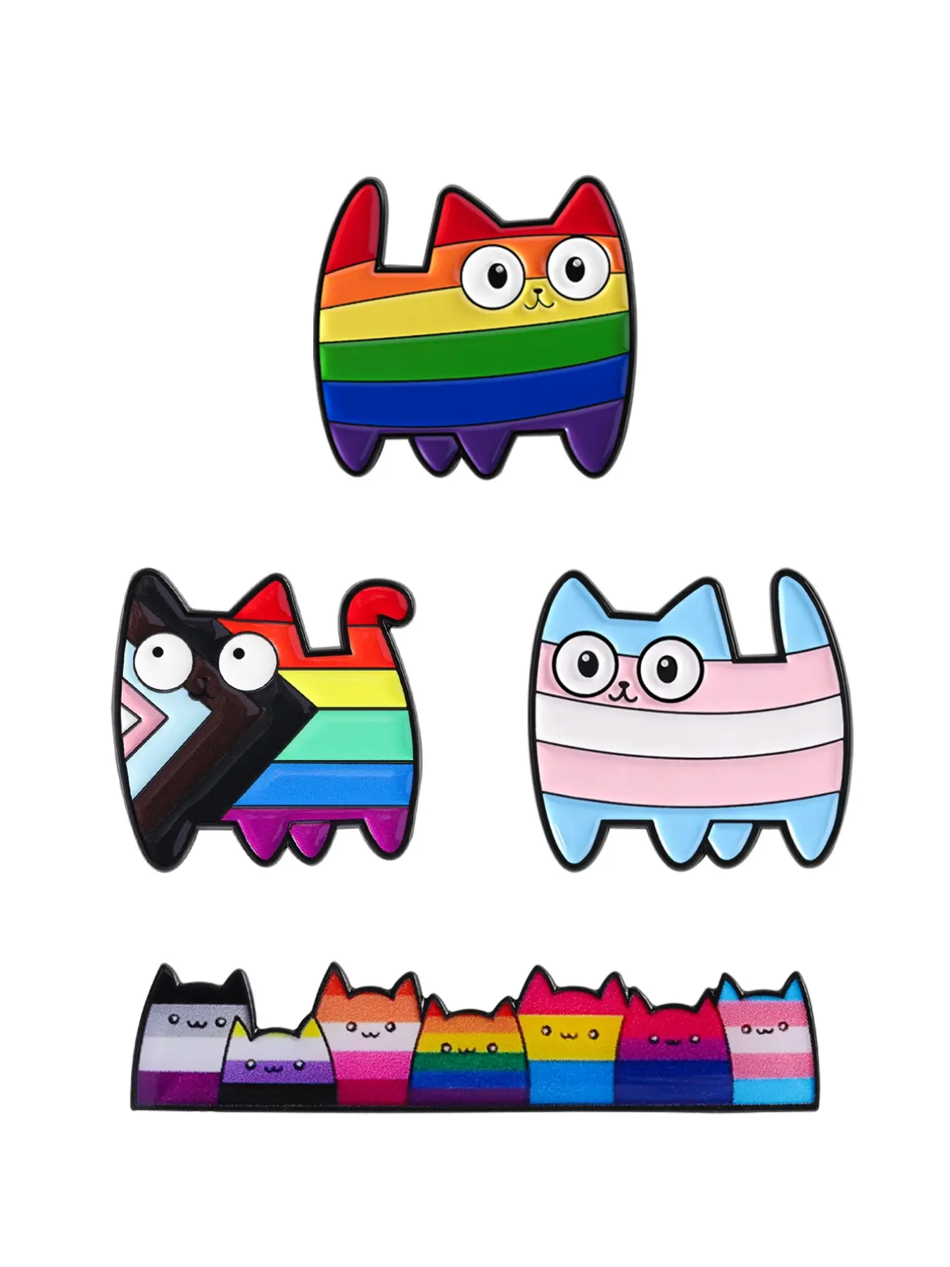 4-Pack Lgbtq Pride Cat Enamel Badges Set, Cute Cat Metal Enamel Brooch Pins Clip, Enamel Lapel Pins, Pride Month Accessories, Wearable on Clothes and Backpacks