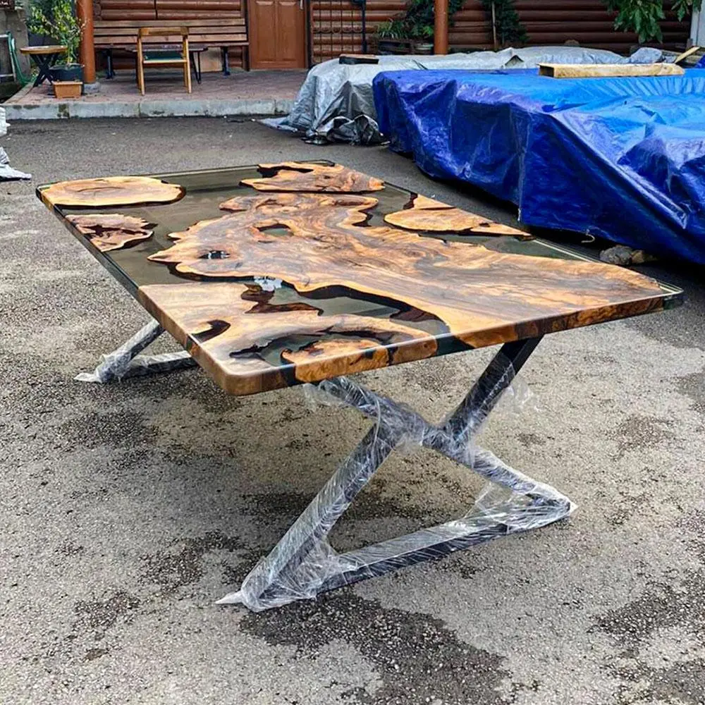 [OST012] Olive Wood Epoxy Table custom epoxy river slab table, Executive Desk, Custom Large Epoxy River Table, Solid Wood Slabs Table, Large Computer Office Desk Workstation, Business Furniture for Home Office