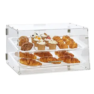 VEVOR Pastry Display Case, 2-Tier Commercial Countertop Bakery Display Case, Acrylic Display Box with Rear Door Access Removable Shelves, Keep Fresh for Donut Bagels Cake Cookie, 20.7x13.2x11.9