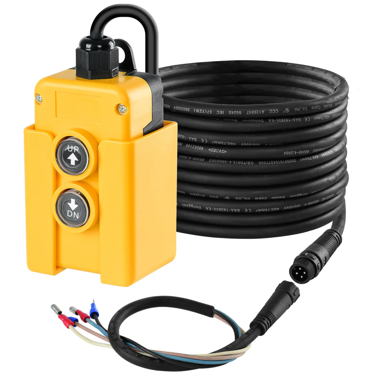 Briidea 12V 4-Wire Double Acting Hydraulic Pump Remote Control Switch, Compact 2-Button Pendant with 15ft Cord, Generator Cord, ABS Plastic & 12V DC Remote Power for Lift Dump Trailer Functions, Remote Switch
