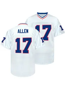 Men's Stitchef Football Jersey #17 Retro Blue Mesh Embroidery Sport Jersey:Allen V-neck Short Sleeves Breathable Sports T-shirt for Training and Competition Jersey Tee, Soccer Uniform