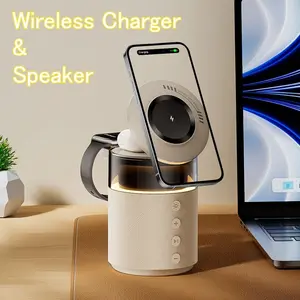 4-In-1 Wireless Magnetic Charger with Bluetooth-compatible Speaker, Night Light, Fast Charger for iPhone,iwatch,AirPods, Charging Station, Magnetic Charging Design