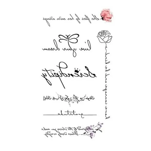 2 pcs Black Signature English Word Prints Temporary Waterproof Tattoo Sticker