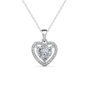 Cate & Chloe Amora 18k White Gold Plated Halo Heart Pendant Necklace for Women – Simulated Diamond Crystal Heart Pendant on 16–18 Inch Cable Chain – Hypoallergenic, Lead & Nickel Free – Luxury Gift Box Included, Perfect Romantic Jewelry Gift