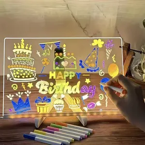 1 LED illuminated acrylic message board, erasable USB drawing board, bedroom night light, Art Display Light, birthday gift, bar advertising, for creative events, professional art creation, reusable graffiti board with stand, includes 7 colored pens.