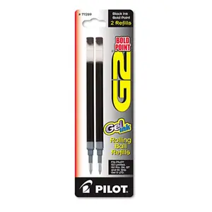 PILOT G2 Gel Ink Pen Refill, 2-Pack, Black, Conical Tip, High Quality Ink, Bold Print, Smooth Writing Performance